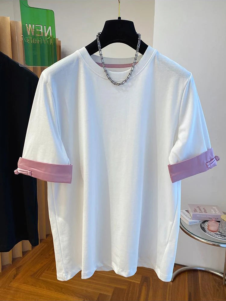 Women's Round Neck T-shirt 2024 New Summer Short-sleeved Tshirt Chic Simple Loose Tops Fashion Casual Versatile
