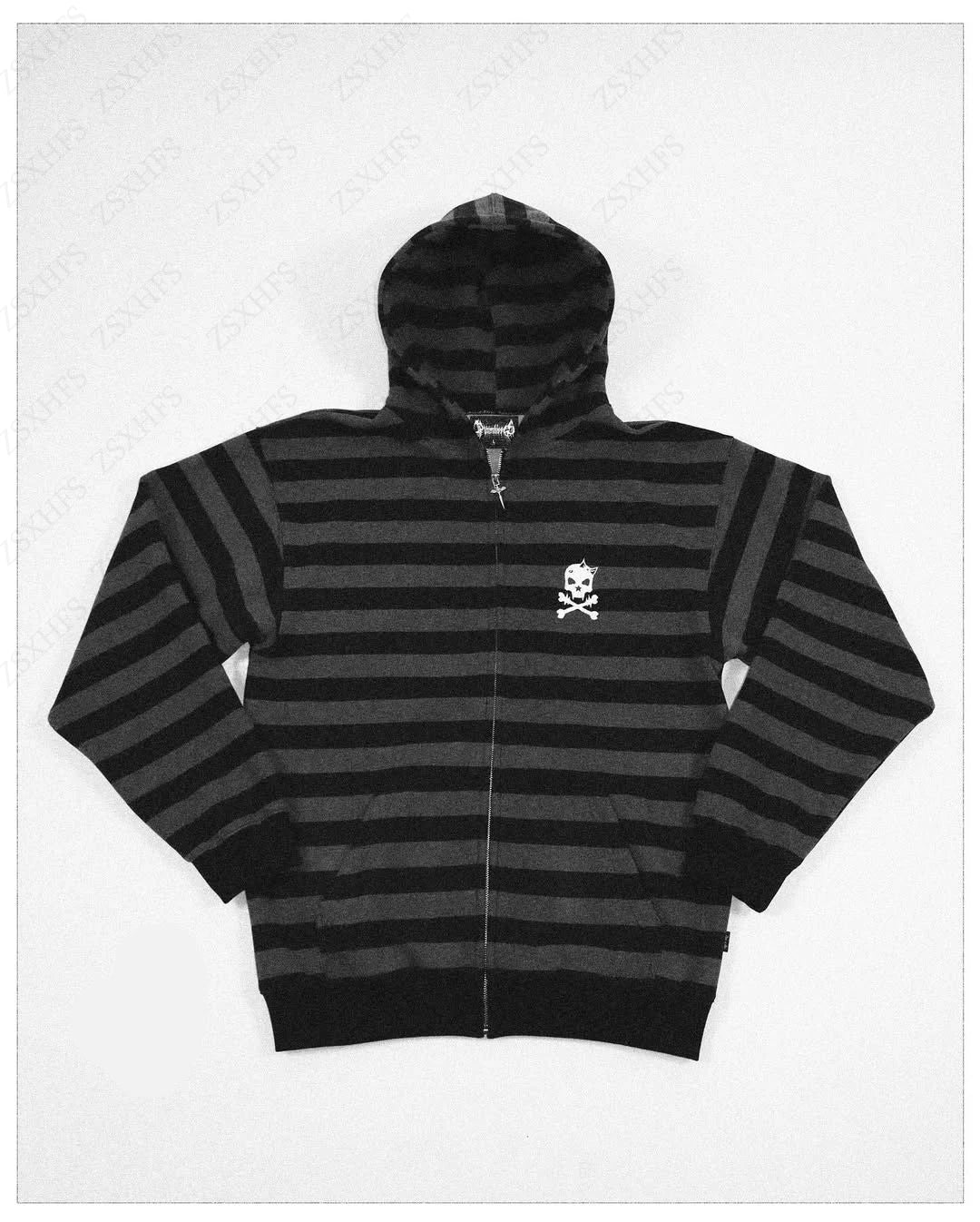 Hoodies Women Winter Clothes Gothic Hoodie 90s Korea kpop Tops Stripe Long Sleeves Casual Skull Harajuku Vintage Zip Up Hoodie