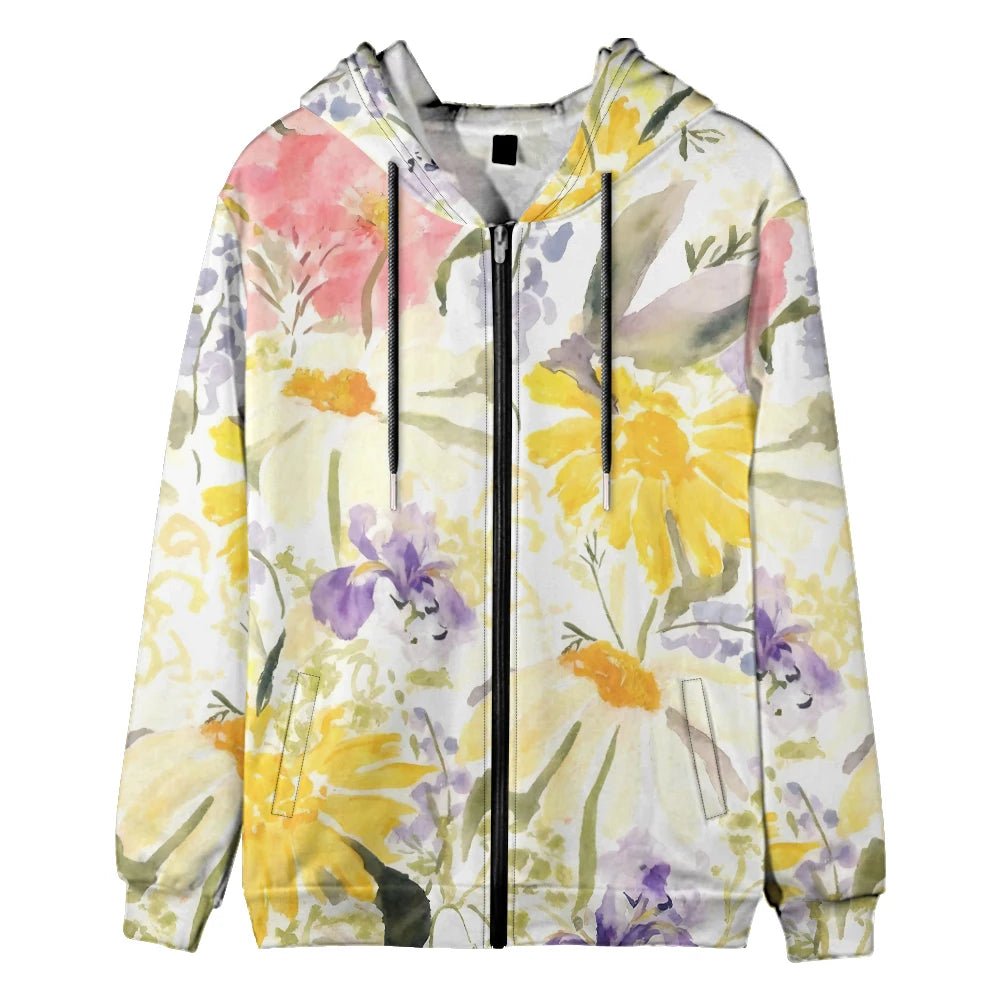 Trendy Floral Zip-Up Hoodies with Vibrant Flower Patterns Printed Unisex Spring Autumn Casual Streetwear and Outdoor Activities