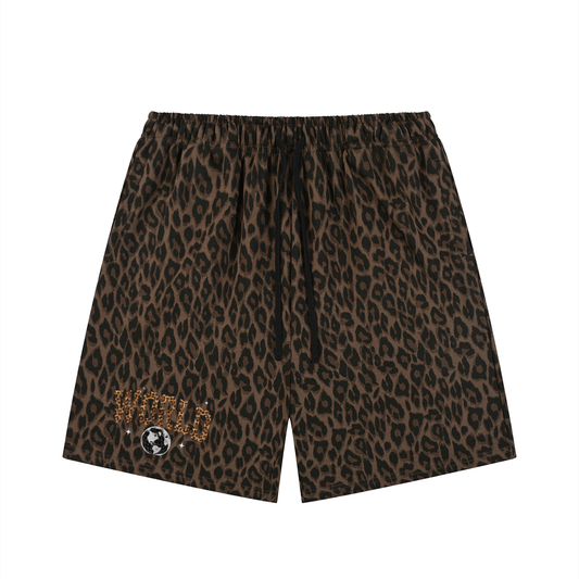Unisex Heavyweight Leopard Drawstring swim Shorts