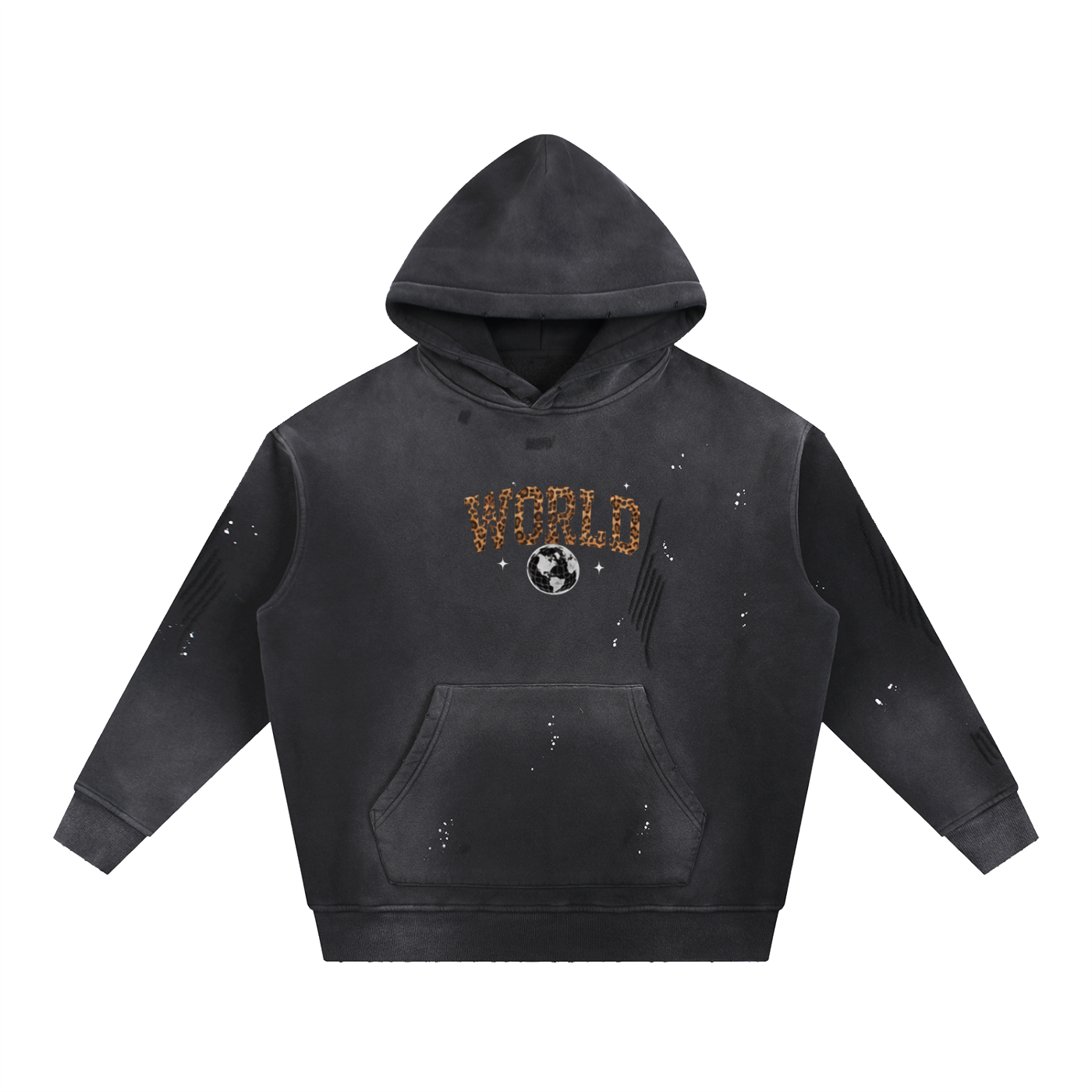 Vintage Washed Frayed Fleece Hoodie