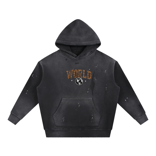Vintage Washed Frayed Fleece Hoodie