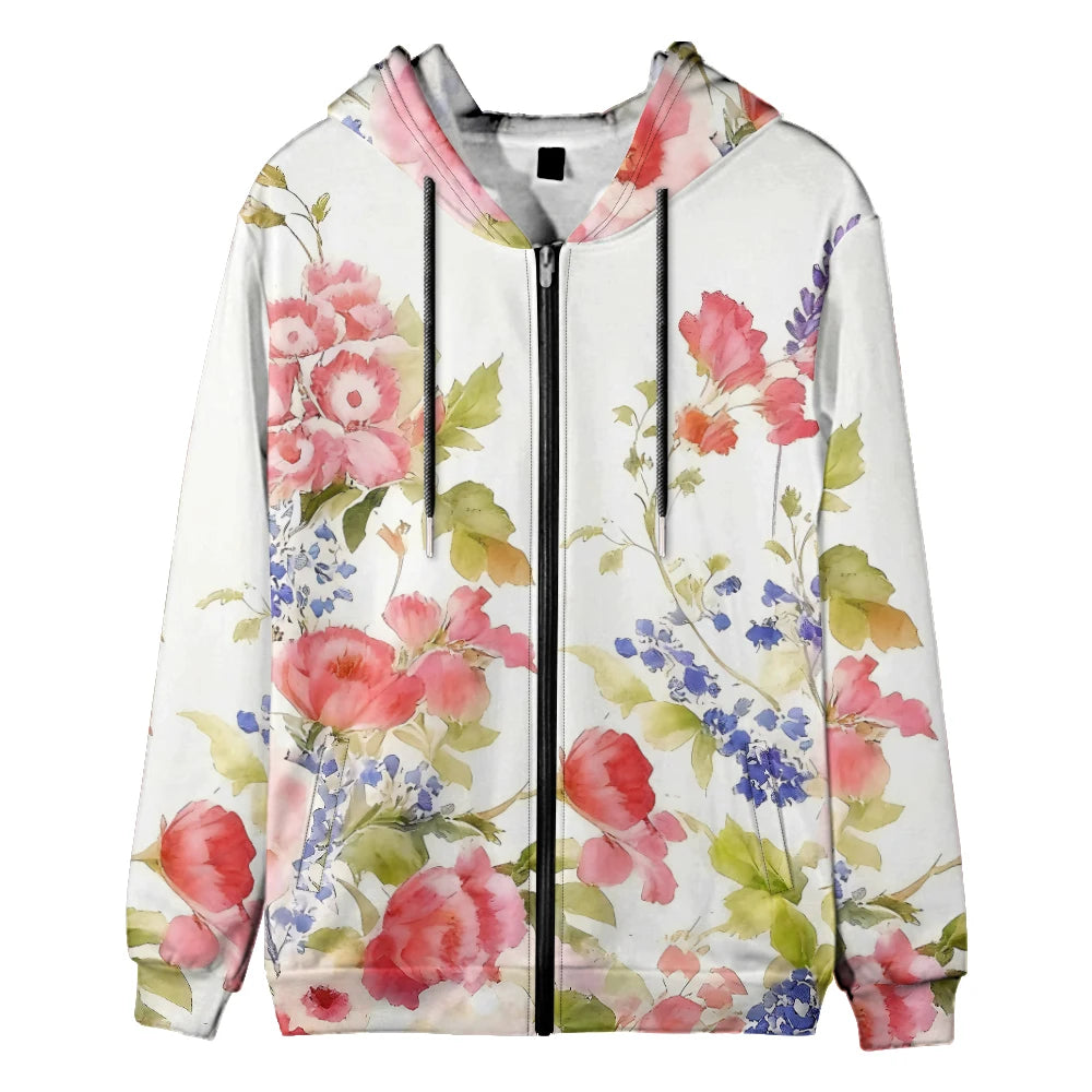 Trendy Floral Zip-Up Hoodies with Vibrant Flower Patterns Printed Unisex Spring Autumn Casual Streetwear and Outdoor Activities