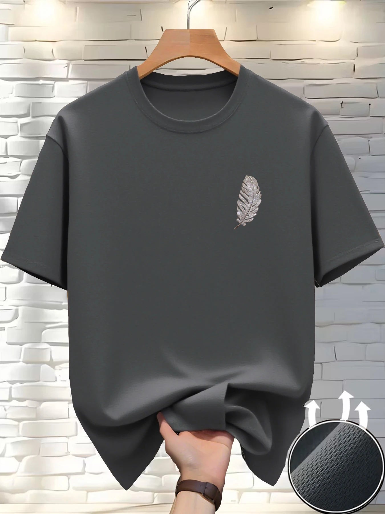 New Round Neck Running T-shirt Men Summer Thin Top Feather print Quick Dry Short Sleeve Breathable Fitness Sports T-shirt Wear