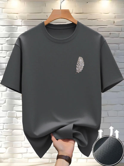 New Round Neck Running T-shirt Men Summer Thin Top Feather print Quick Dry Short Sleeve Breathable Fitness Sports T-shirt Wear