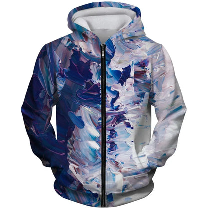 Abstract Art Zip Up Hoodie Blue Purple Green Watercolor Pattern Printed Casual Streetwear Sweatshirt with Hood Unisex Fashion