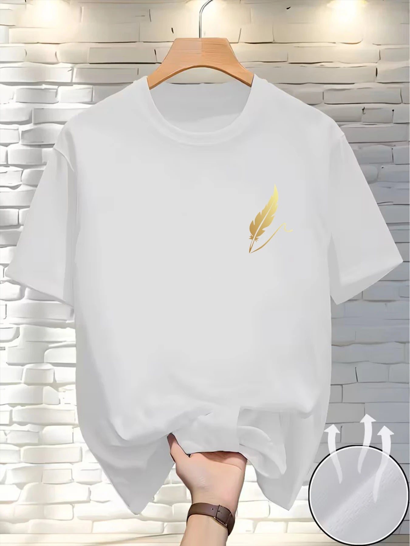 New Round Neck Running T-shirt Men Summer Thin Top Feather print Quick Dry Short Sleeve Breathable Fitness Sports T-shirt Wear