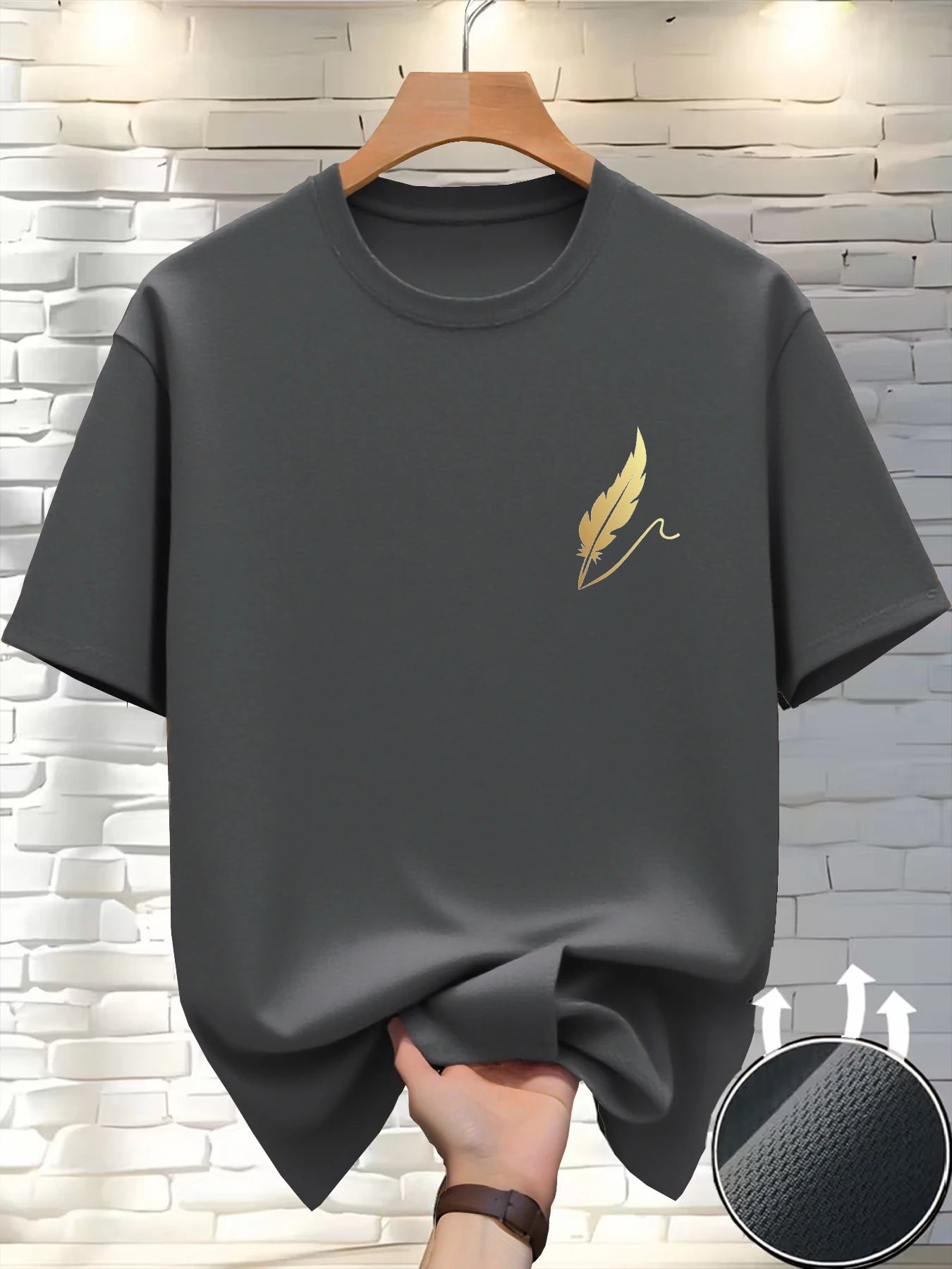 New Round Neck Running T-shirt Men Summer Thin Top Feather print Quick Dry Short Sleeve Breathable Fitness Sports T-shirt Wear