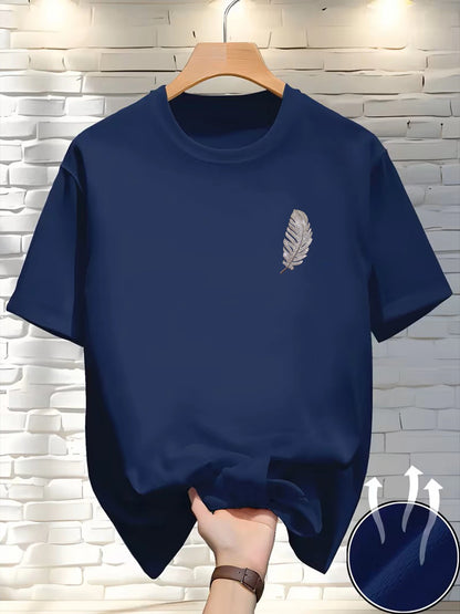 New Round Neck Running T-shirt Men Summer Thin Top Feather print Quick Dry Short Sleeve Breathable Fitness Sports T-shirt Wear