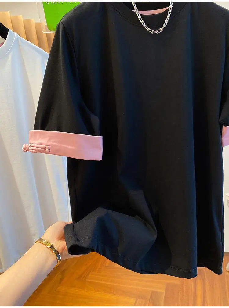 Women's Round Neck T-shirt 2024 New Summer Short-sleeved Tshirt Chic Simple Loose Tops Fashion Casual Versatile