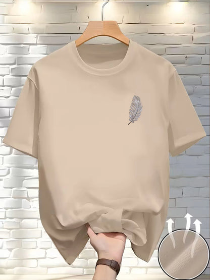 New Round Neck Running T-shirt Men Summer Thin Top Feather print Quick Dry Short Sleeve Breathable Fitness Sports T-shirt Wear