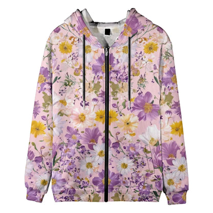 Trendy Floral Zip-Up Hoodies with Vibrant Flower Patterns Printed Unisex Spring Autumn Casual Streetwear and Outdoor Activities