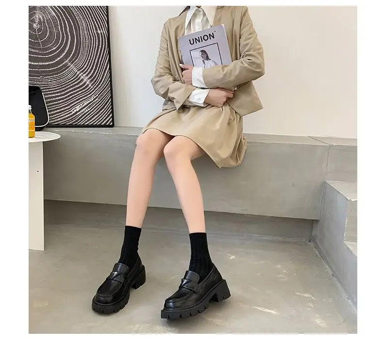 Women's Summer Footwear Loafers Shoes for Woman 2025 Office Round Toe Black Low Heel Elegant with Discount Genuine Mark Stylish