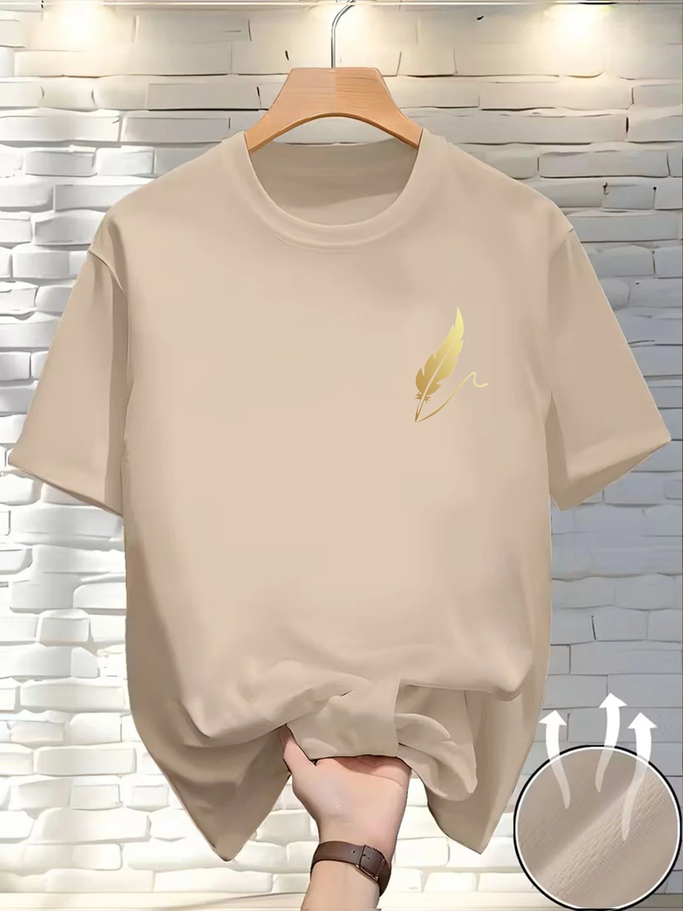 New Round Neck Running T-shirt Men Summer Thin Top Feather print Quick Dry Short Sleeve Breathable Fitness Sports T-shirt Wear