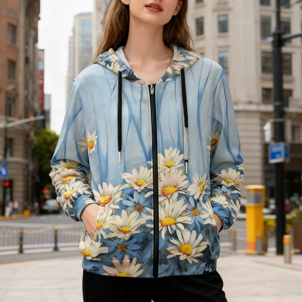 Trendy Floral Zip-Up Hoodies with Vibrant Flower Patterns Printed Unisex Spring Autumn Casual Streetwear and Outdoor Activities