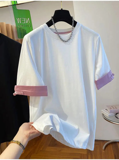 Women's Round Neck T-shirt 2024 New Summer Short-sleeved Tshirt Chic Simple Loose Tops Fashion Casual Versatile