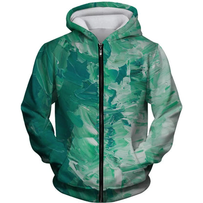 Abstract Art Zip Up Hoodie Blue Purple Green Watercolor Pattern Printed Casual Streetwear Sweatshirt with Hood Unisex Fashion