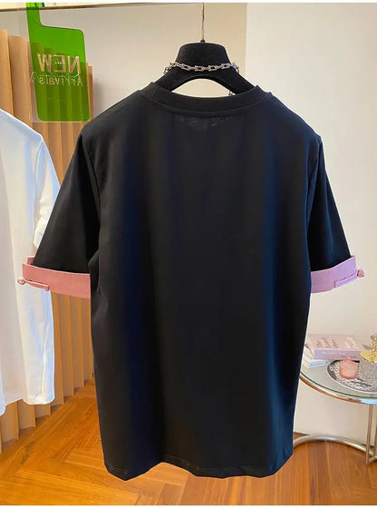 Women's Round Neck T-shirt 2024 New Summer Short-sleeved Tshirt Chic Simple Loose Tops Fashion Casual Versatile