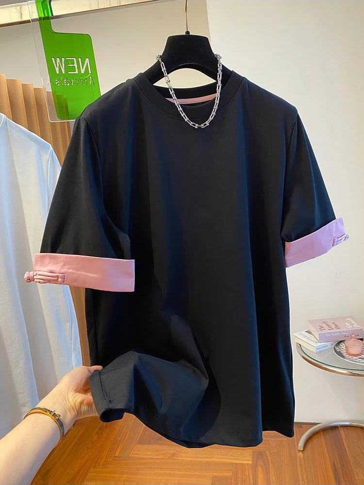 Women's Round Neck T-shirt 2024 New Summer Short-sleeved Tshirt Chic Simple Loose Tops Fashion Casual Versatile