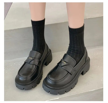 Women's Summer Footwear Loafers Shoes for Woman 2025 Office Round Toe Black Low Heel Elegant with Discount Genuine Mark Stylish
