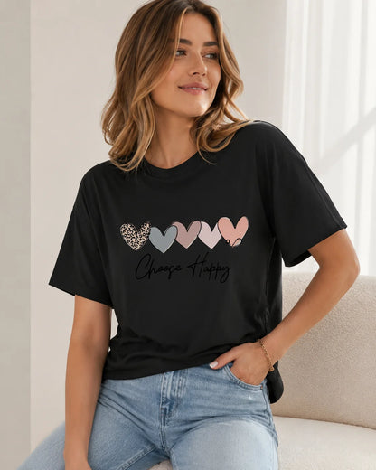 Womens Round Neck T-shirt with Arm Niche Design Printed Summer New Roosevelt Slim Fit Fashionable Top Plus Size Cotton Shirt Top