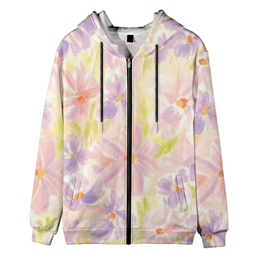 Trendy Floral Zip-Up Hoodies with Vibrant Flower Patterns Printed Unisex Spring Autumn Casual Streetwear and Outdoor Activities