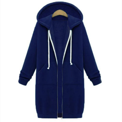 Hoodies Women 2022 New Autumn and Winter Thickening Loose Fashion Solid Color Pocket Design Top Hooded Long Sweatshirts Coat