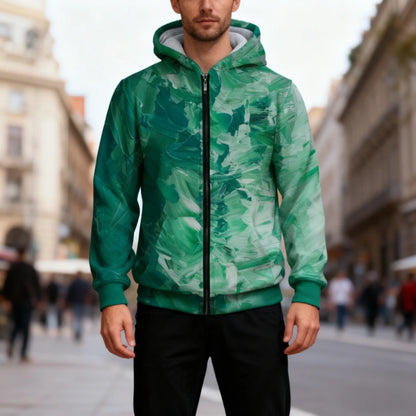 Abstract Art Zip Up Hoodie Blue Purple Green Watercolor Pattern Printed Casual Streetwear Sweatshirt with Hood Unisex Fashion