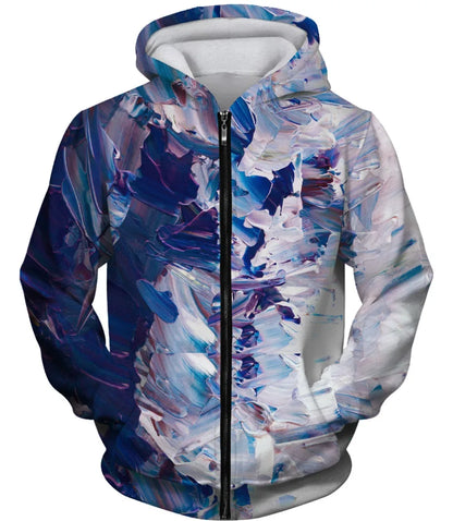 Abstract Art Zip Up Hoodie Blue Purple Green Watercolor Pattern Printed Casual Streetwear Sweatshirt with Hood Unisex Fashion