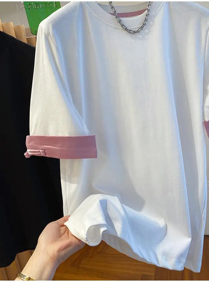 Women's Round Neck T-shirt 2024 New Summer Short-sleeved Tshirt Chic Simple Loose Tops Fashion Casual Versatile