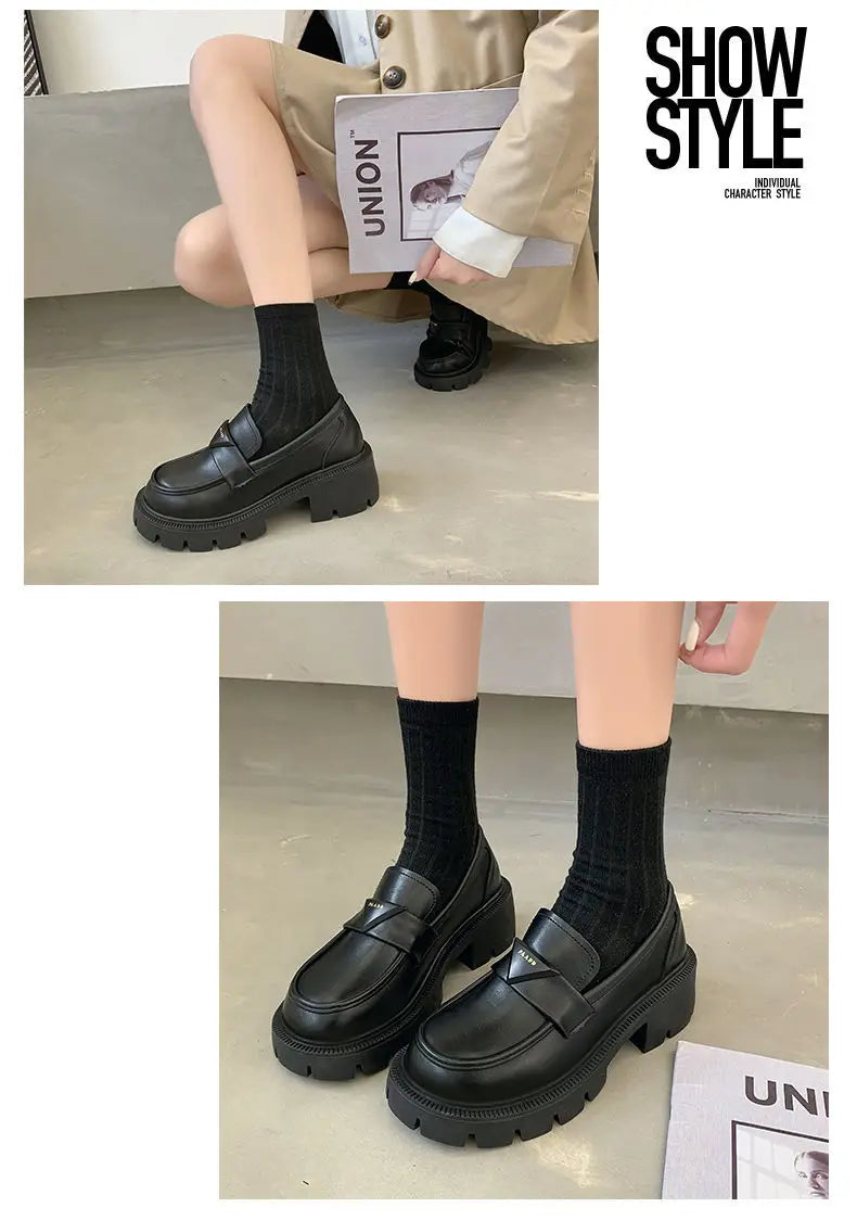 Women's Summer Footwear Loafers Shoes for Woman 2025 Office Round Toe Black Low Heel Elegant with Discount Genuine Mark Stylish
