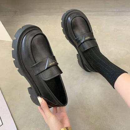 Women's Summer Footwear Loafers Shoes for Woman 2025 Office Round Toe Black Low Heel Elegant with Discount Genuine Mark Stylish