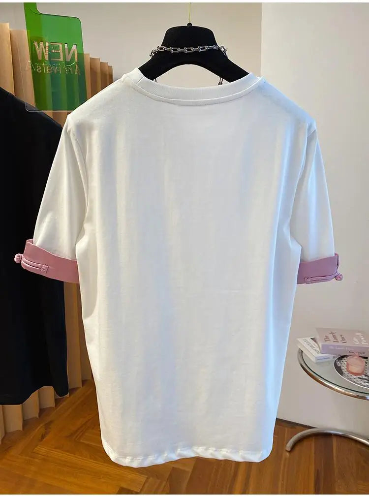 Women's Round Neck T-shirt 2024 New Summer Short-sleeved Tshirt Chic Simple Loose Tops Fashion Casual Versatile