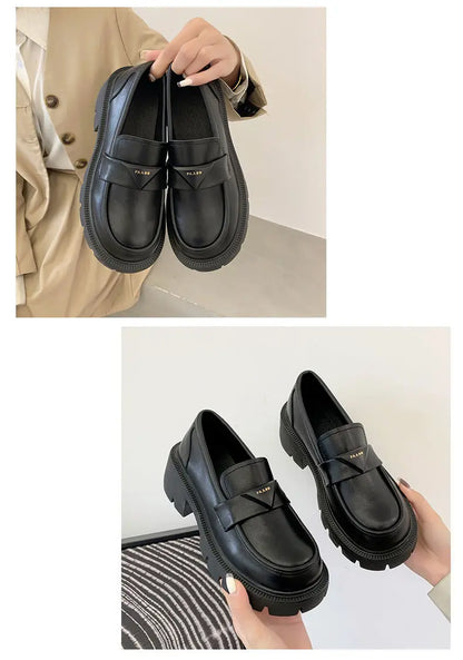 Women's Summer Footwear Loafers Shoes for Woman 2025 Office Round Toe Black Low Heel Elegant with Discount Genuine Mark Stylish