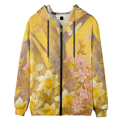 Trendy Floral Zip-Up Hoodies with Vibrant Flower Patterns Printed Unisex Spring Autumn Casual Streetwear and Outdoor Activities