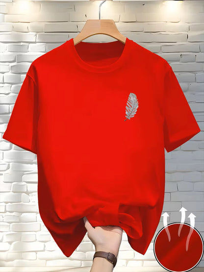 New Round Neck Running T-shirt Men Summer Thin Top Feather print Quick Dry Short Sleeve Breathable Fitness Sports T-shirt Wear