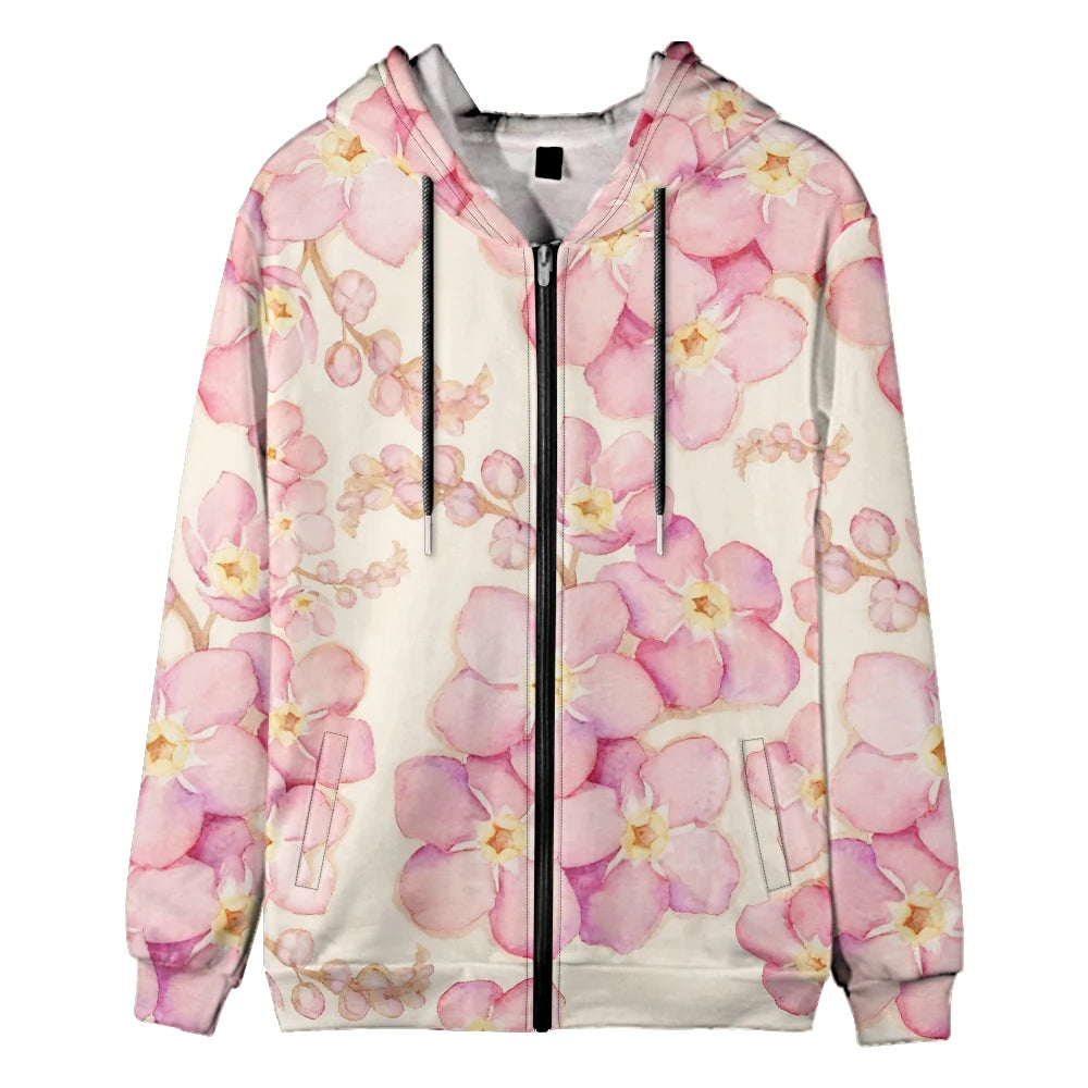 Trendy Floral Zip-Up Hoodies with Vibrant Flower Patterns Printed Unisex Spring Autumn Casual Streetwear and Outdoor Activities