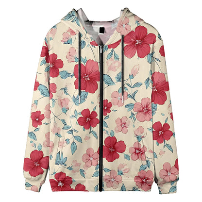 Trendy Floral Zip-Up Hoodies with Vibrant Flower Patterns Printed Unisex Spring Autumn Casual Streetwear and Outdoor Activities