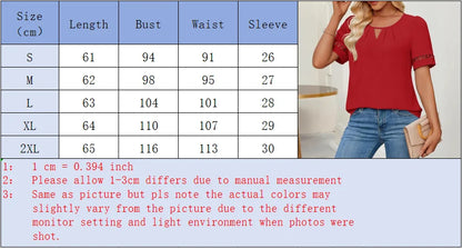 Hollow Round Neck  Short Sleeve Solid Color Lace Up Women's T-shirt Street Versatile Elegant Commuter Summer Top