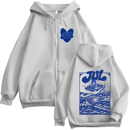 French Rapper JUL Zipper Hoodies Men Women Fashion Hip Hop Retro Zip Up Long Sleeves Hooded Sweatshirts Jackets Coats Streetwear