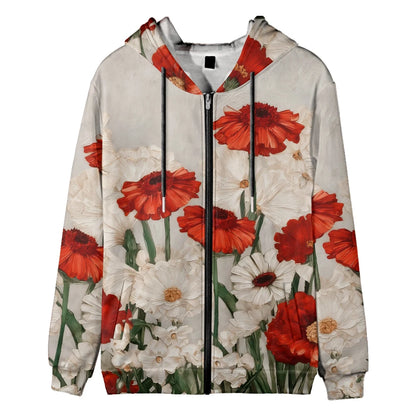 Trendy Floral Zip-Up Hoodies with Vibrant Flower Patterns Printed Unisex Spring Autumn Casual Streetwear and Outdoor Activities