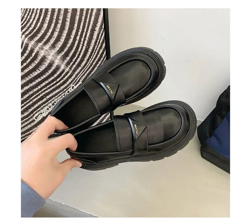 Women's Summer Footwear Loafers Shoes for Woman 2025 Office Round Toe Black Low Heel Elegant with Discount Genuine Mark Stylish