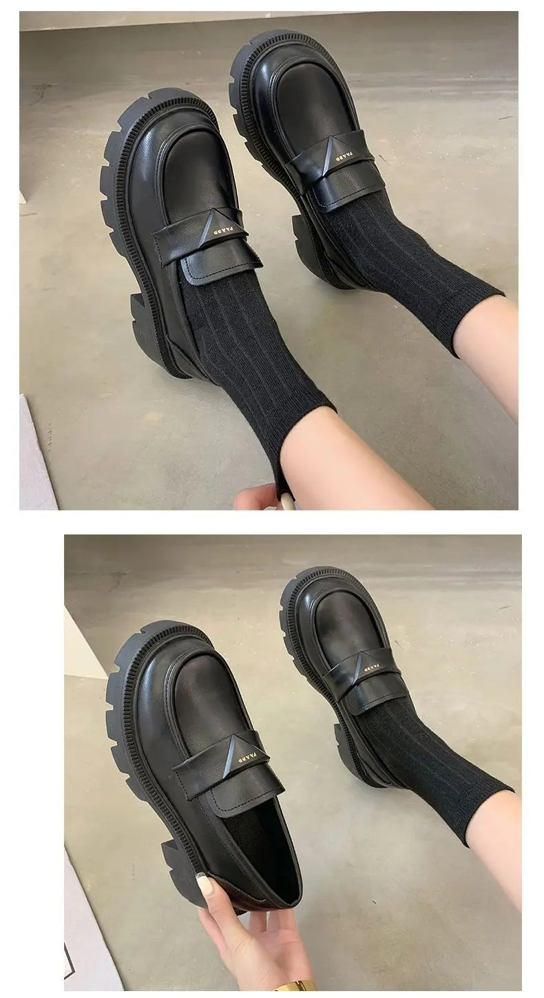 Women's Summer Footwear Loafers Shoes for Woman 2025 Office Round Toe Black Low Heel Elegant with Discount Genuine Mark Stylish