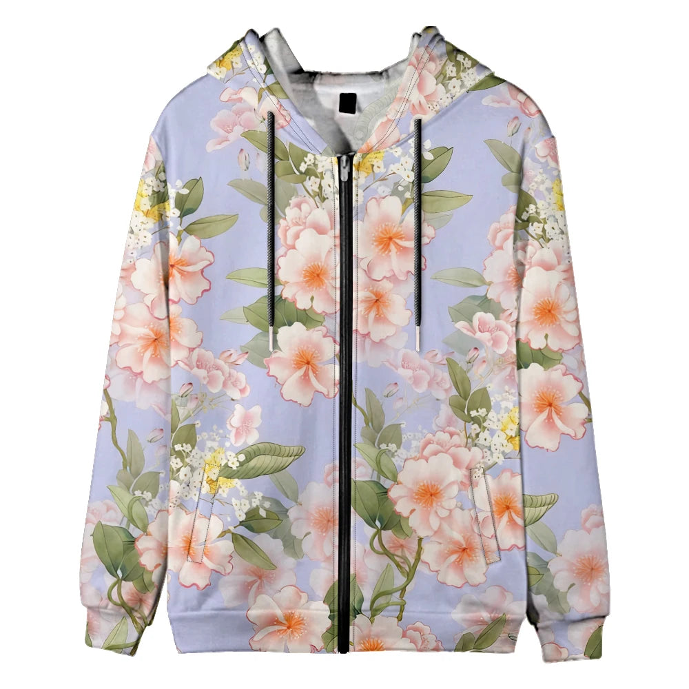 Trendy Floral Zip-Up Hoodies with Vibrant Flower Patterns Printed Unisex Spring Autumn Casual Streetwear and Outdoor Activities
