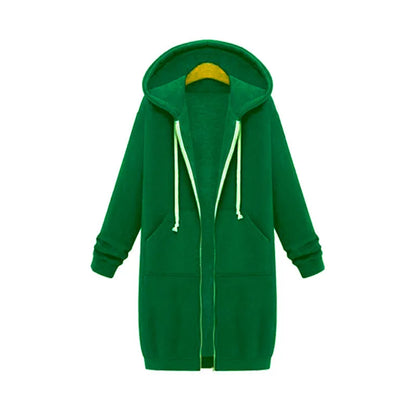 Hoodies Women 2022 New Autumn and Winter Thickening Loose Fashion Solid Color Pocket Design Top Hooded Long Sweatshirts Coat