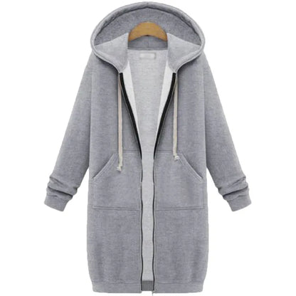 Hoodies Women 2022 New Autumn and Winter Thickening Loose Fashion Solid Color Pocket Design Top Hooded Long Sweatshirts Coat