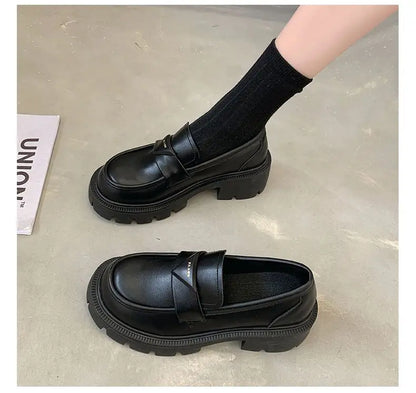 Women's Summer Footwear Loafers Shoes for Woman 2025 Office Round Toe Black Low Heel Elegant with Discount Genuine Mark Stylish