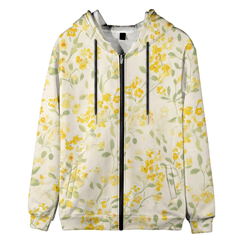 Trendy Floral Zip-Up Hoodies with Vibrant Flower Patterns Printed Unisex Spring Autumn Casual Streetwear and Outdoor Activities