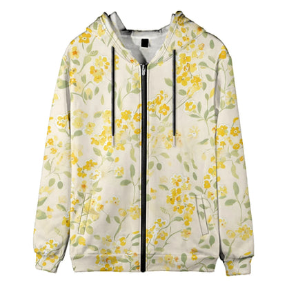 Trendy Floral Zip-Up Hoodies with Vibrant Flower Patterns Printed Unisex Spring Autumn Casual Streetwear and Outdoor Activities