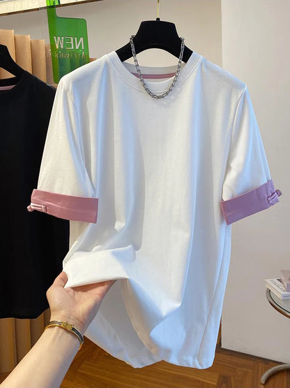 Women's Round Neck T-shirt 2024 New Summer Short-sleeved Tshirt Chic Simple Loose Tops Fashion Casual Versatile